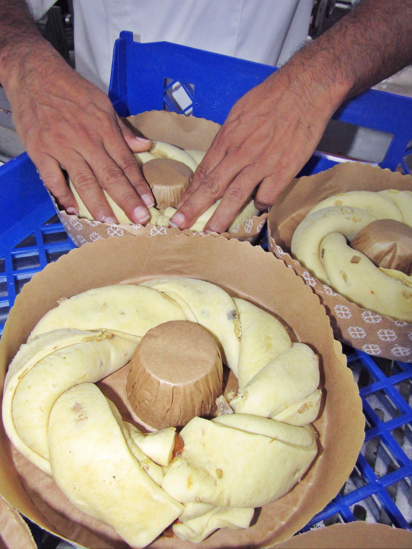 4. Las roscas se colocan en los moldes para ser luego trasladadas a los hornos donde lograrán su consistencia. Fotos: José Tumbaco